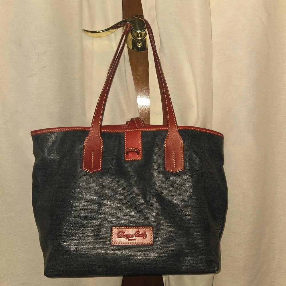 Dooney & Bourke Blue Canvas Tote Bag Red Trim Good Condition - Picture 1 of 15